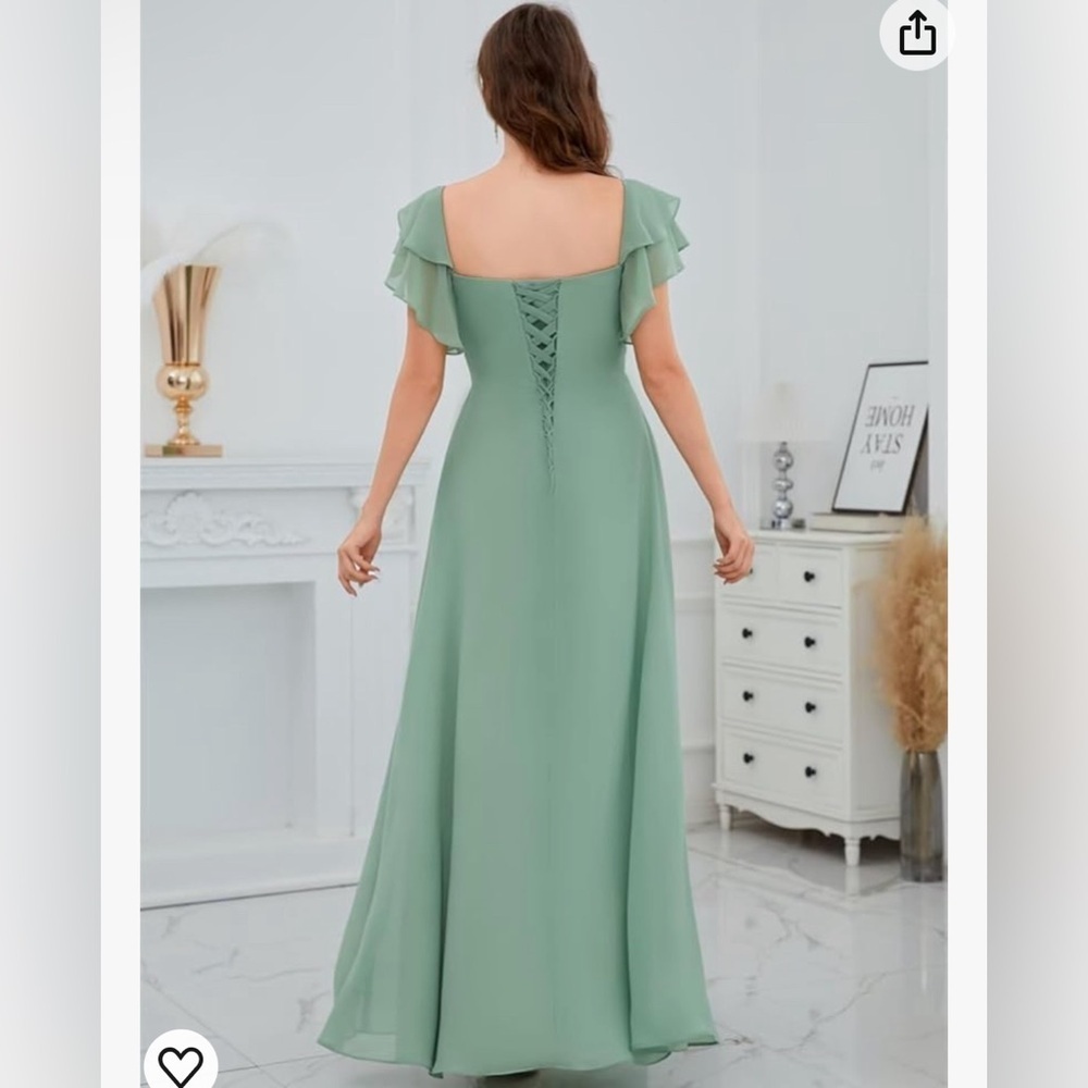 Long Chiffon Bridesmaid Dresses for Women A-Line Ruffles Wedding Dress with Slit - Picture 2 of 7